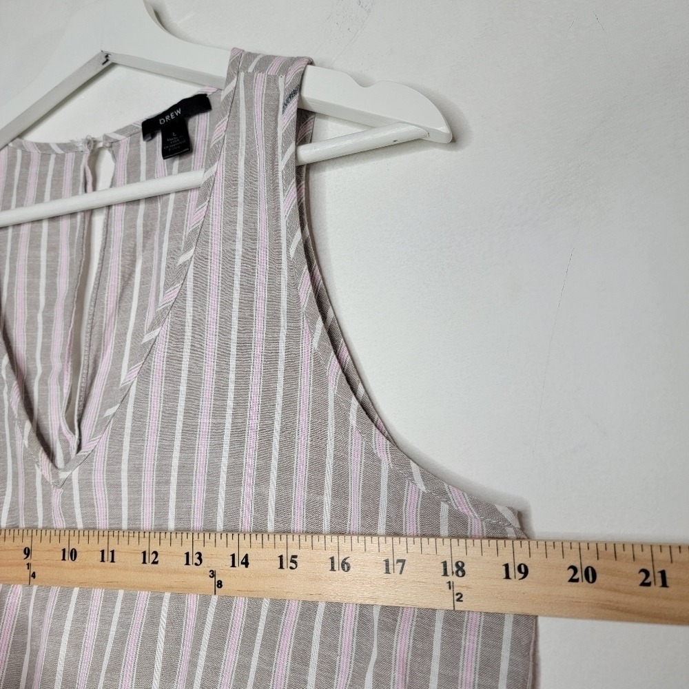 DREW Jumpsuit Women Large Tan Pink Stripe Cotton Wide Leg Sleeveless V-Neck Boho - Picture 11 of 13